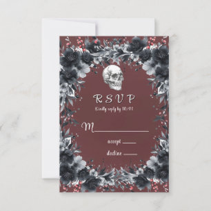Cartons Réponse Rouge gothique noir Mariage crâne floral