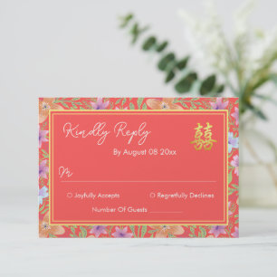 Cartons Réponse Rouge Peranakan floral double xi mariage chinois