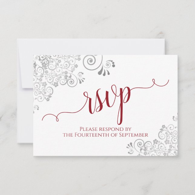 Cartons Réponse Rouge sur blanc Élégante calligraphie Mariage de l (Devant)
