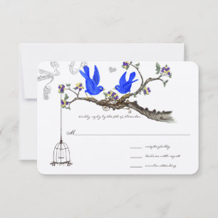 Cartons Réponse Royal Bleu Jaune & Fleurs violettes Mariages