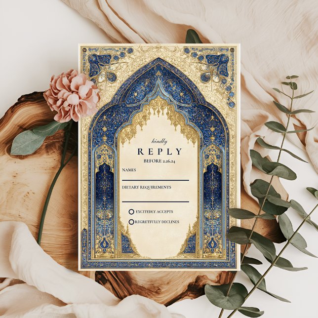 Cartons Réponse Royal Blue Gold Islamic Wedding (Créateur téléchargé)