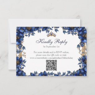 Cartons Réponse Royal Blue Golden Tiara Floral Quinceañera