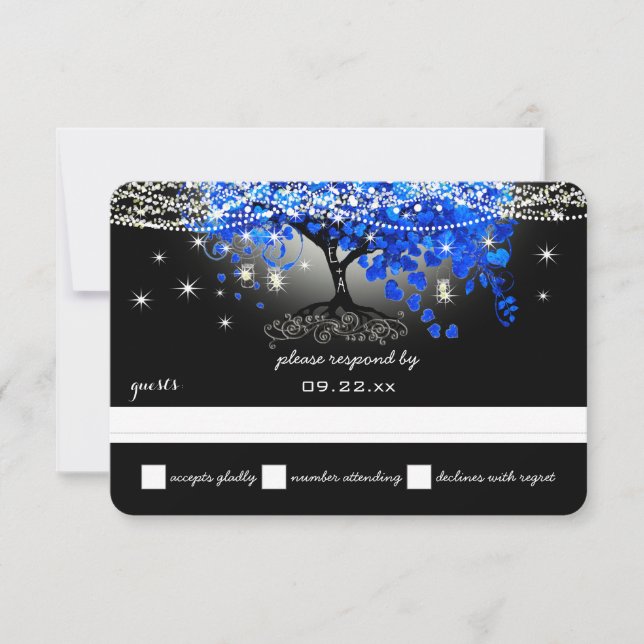 Cartons Réponse Royal Blue Heart Leaf Tree Mason Jar sur noir (Devant)