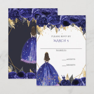 Cartons Réponse Royal Blue Or Floral Princess Quinceanera