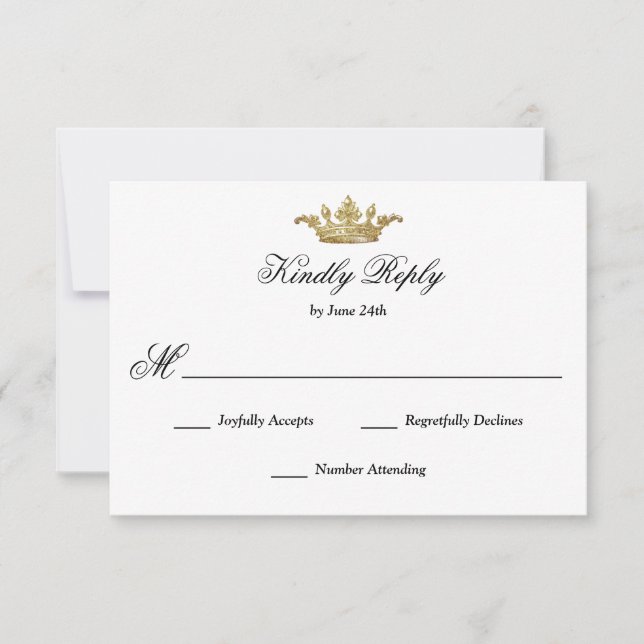 Cartons Réponse Royal Gold Crown Élégante calligraphie classique (Devant)
