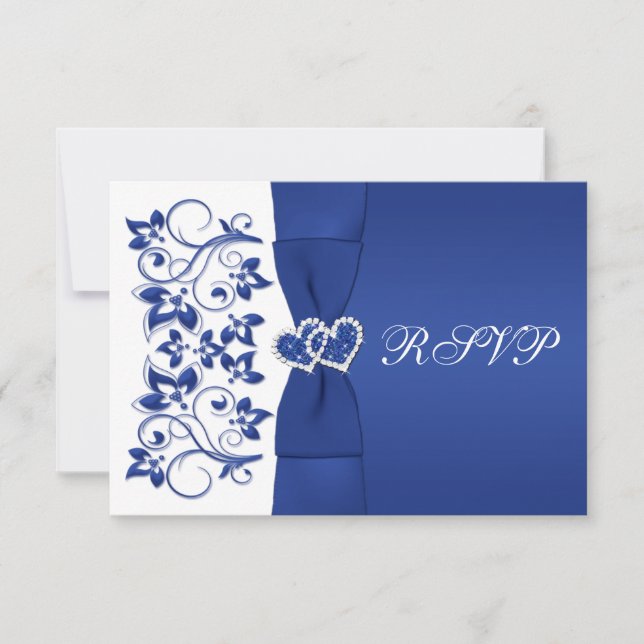 Cartons Réponse RUBAN IMPRIMÉ Carte-réponse florale bleue et blanc (Devant)