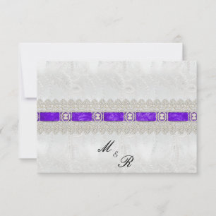 Cartons Réponse Ruban violet, Mariage satiné blanc