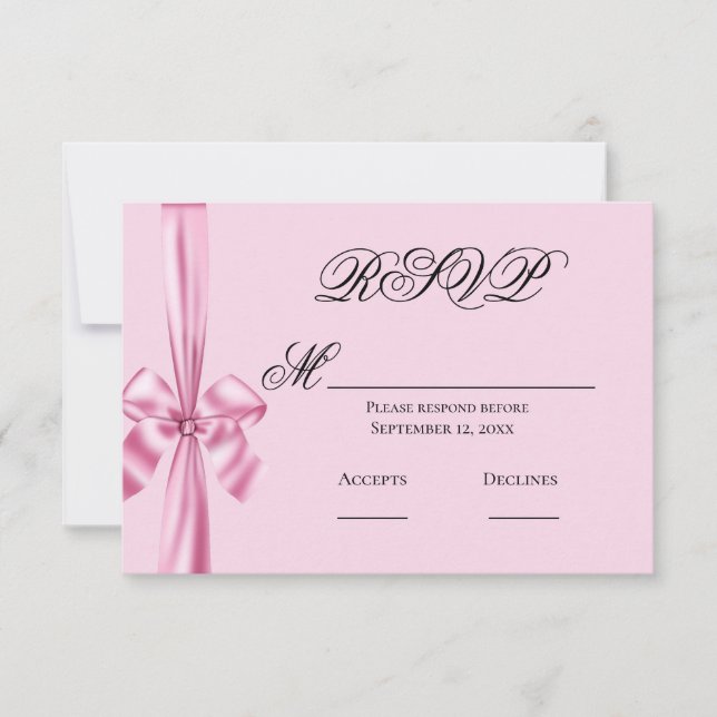 Cartons Réponse Rubansimple en satin rose pour mariage (Devant)