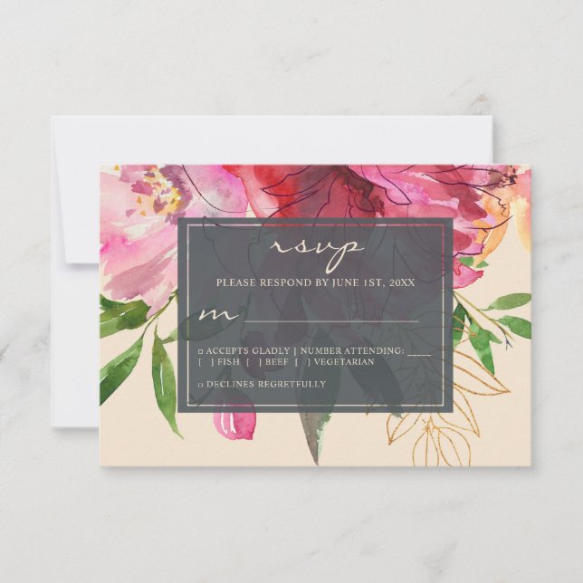 Cartons Réponse Ruby Pink Peony Ivory Floral Mariage (Devant)