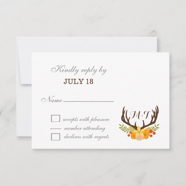 Cartons Réponse Russe Antler Deer Floral Mariage de bois (Devant)