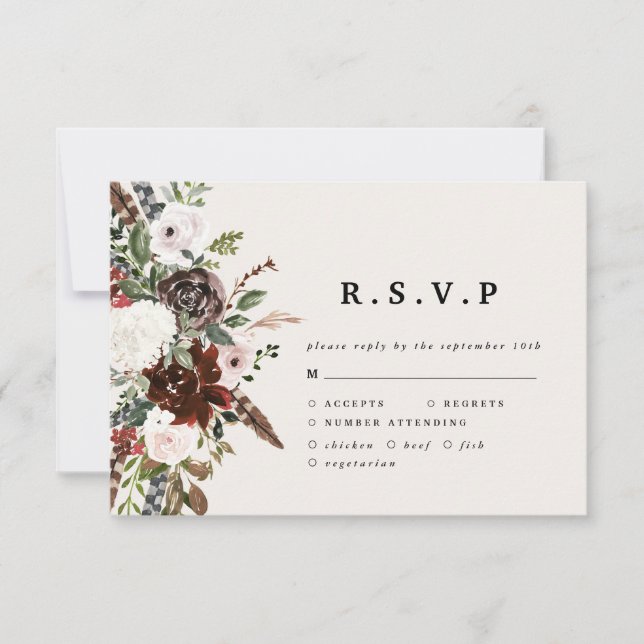 Cartons Réponse Russe aquarelle mariage floral R.S.V.P (Devant)