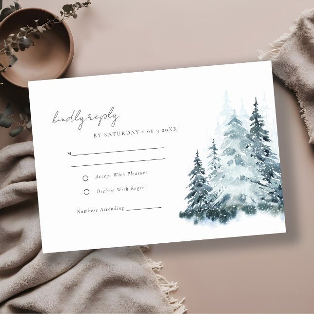 Cartons Réponse Russe Aquarelle Neige Hiver Forêt Mariage de pin (Créateur téléchargé)