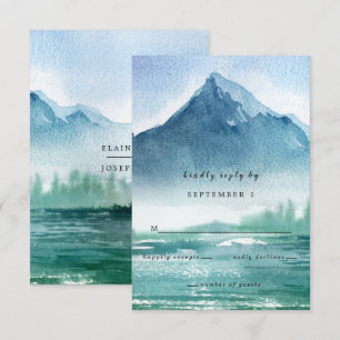 Cartons Réponse Russe Aquarelle Pine Mountains Lac Mariage
