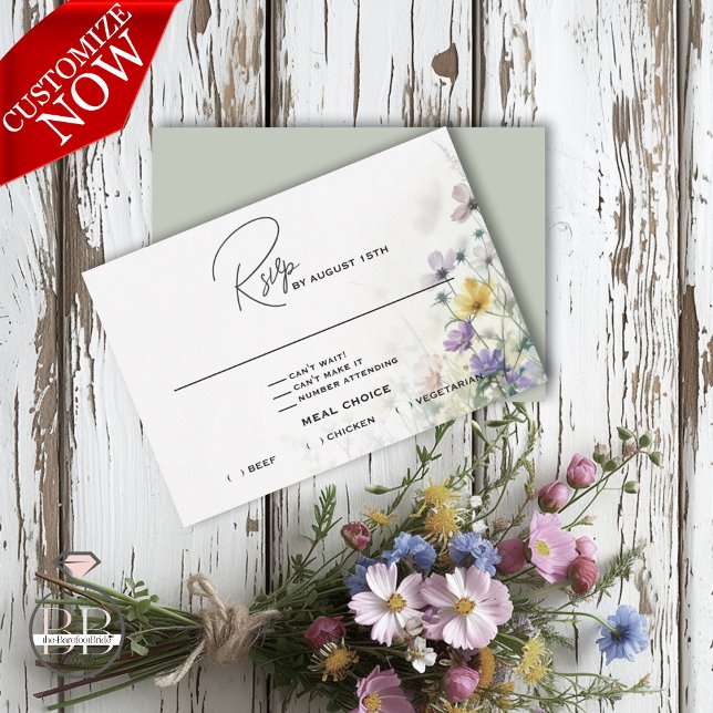 Cartons Réponse Russe Boho Fleurs sauvages d'aquarelle (easy to customize)