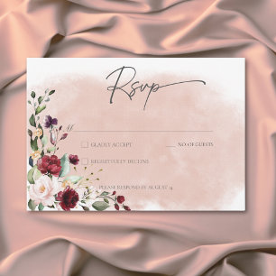 Cartons Réponse Russe Bourgogne et rose pâle Mariage Roses