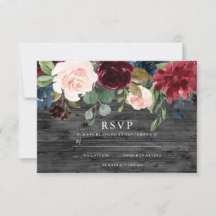 Cartons Réponse Russe Charbon Bourgogne Rouge Blush Floral Mariage