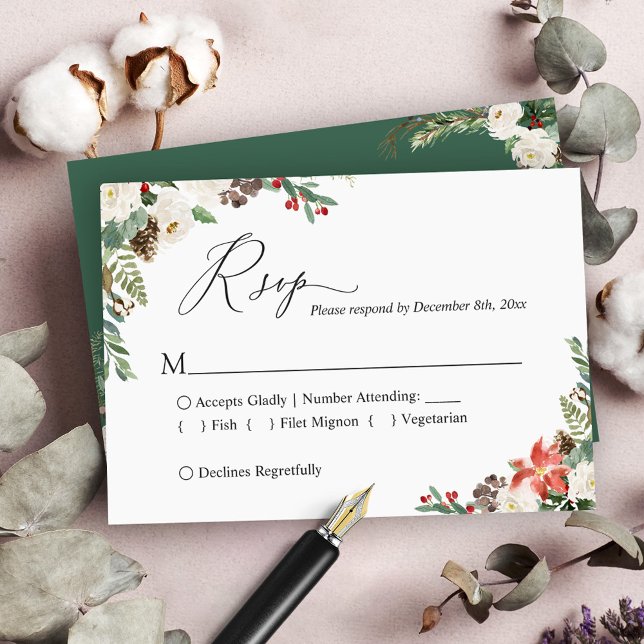 Cartons Réponse Russe hiver ivoire Floral Pine Cône Mariage (Créateur téléchargé)