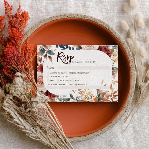 Cartons Réponse Russe Neutre Bourgogne Boho Automne Mariage Floral