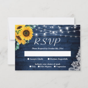 Cartons Réponse Russe Sunflower Navy Bleu String Mariage