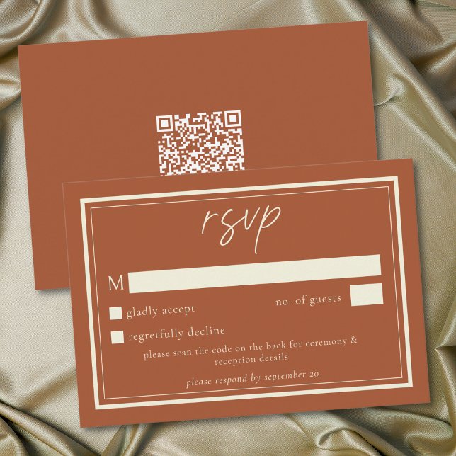 Cartons Réponse Rust Terracotta Minimalist Frame Wedding QR Code (Rust Terracotta Minimalist Frame Wedding QR Code RSVP Card)