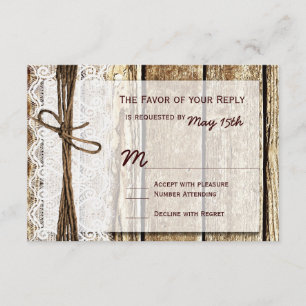Cartons Réponse Rustic Country Grange Dentelle en bois de mariage 