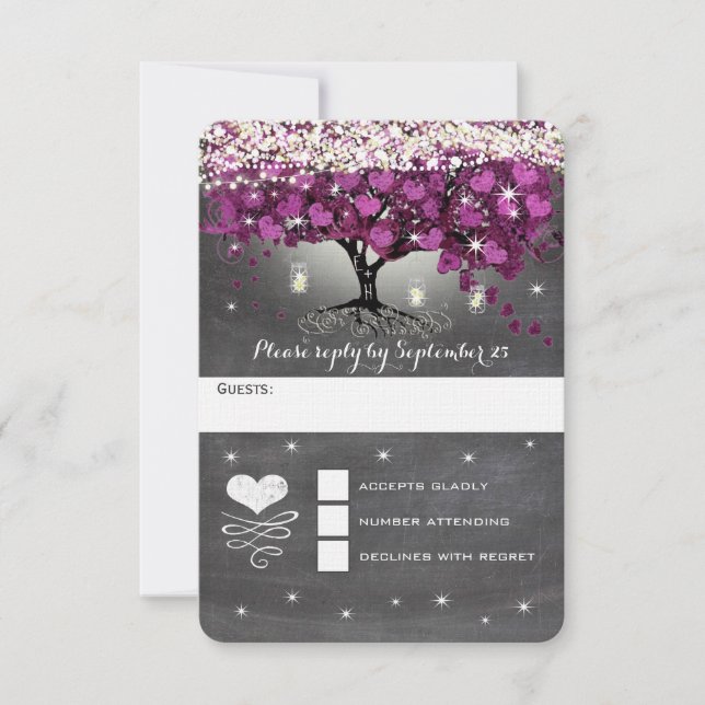 Cartons Réponse Rustic Country Luxe Purple Heart Mariage feuille (Devant)