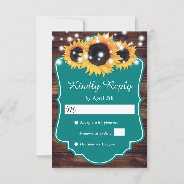 Cartons Réponse Rustic Country Turquoise Mariage de tournesol en b (Devant)