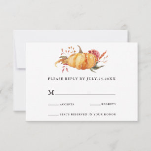 Cartons Réponse Rustic Fall Gold Floral Citrouille Mariage