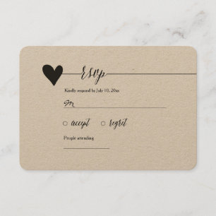 Cartons Réponse Rustic Kraft Wedding RSVP, calligraphie cardiaque