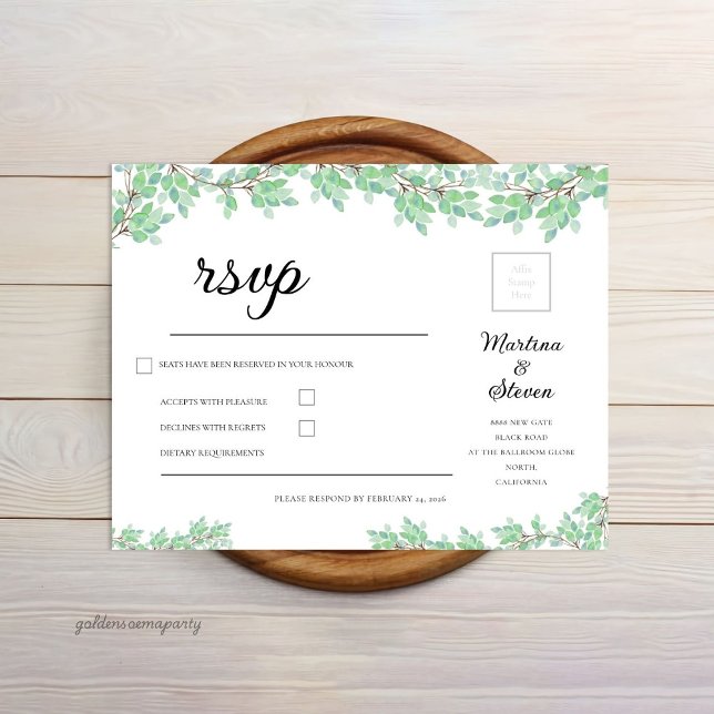 Cartons Réponse Rustic Modern Eucalyptus Greenery Wedding (Rustic Modern Eucalyptus Greenery Wedding RSVP Card)