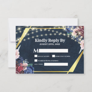 Cartons Réponse Rustic Navy Blue Gold String Mariage