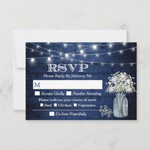 Cartons Réponse Rustic Navy Blue Wood Baby's Breath String Lumière