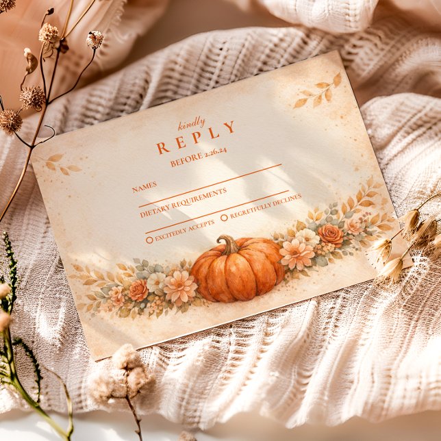 Cartons Réponse Rustic Pumpkin Floral Fall Graduation (Créateur téléchargé)