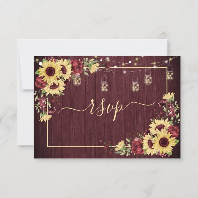 Cartons Réponse Rustic Sunflower Burgundy Wood Floral (Devant)