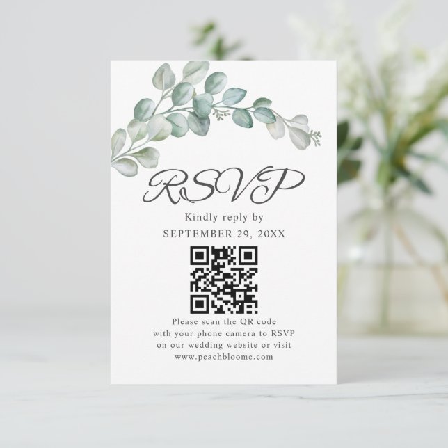 Cartons Réponse Rustic Watercolor Eucalyptus Greenery Wedding (Debout devant)