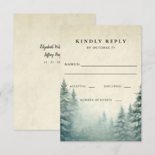 Cartons Réponse Rustic Watercolor Pine Forest Mariage d'hiver