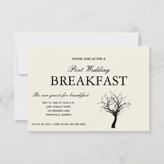 Cartons Réponse Rustic Woodland Post Mariage Petit déjeuner Invita (Devant)