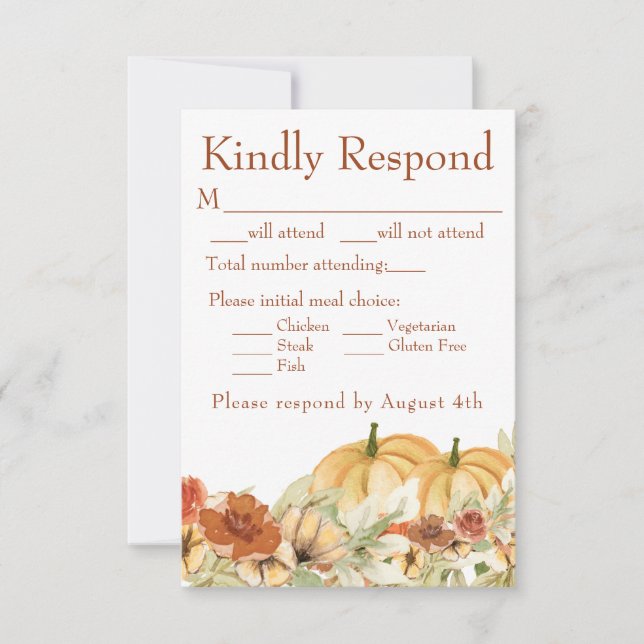 Cartons Réponse Rustique aquarelle Floral Citrouille Mariage Répon (Devant)