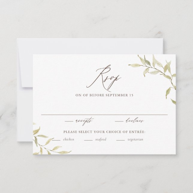 Cartons Réponse Rustique aquarelle Mariage de frontières vertes (Devant)