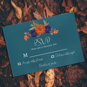 Cartons Réponse Rustique Automne Orange Navy Bleu Floral Mariage