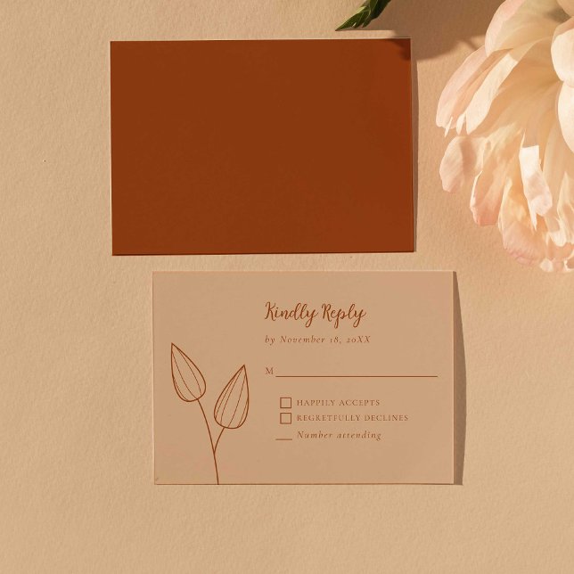 Cartons Réponse Rustique Burnt Orange Boho Mariage Élégant Minimal (Créateur téléchargé)