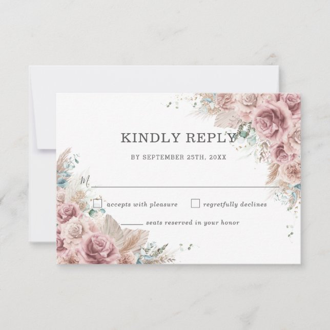 Cartons Réponse Rustique Chic Blush Dusty Rose Floral Pampas Maria (Devant)