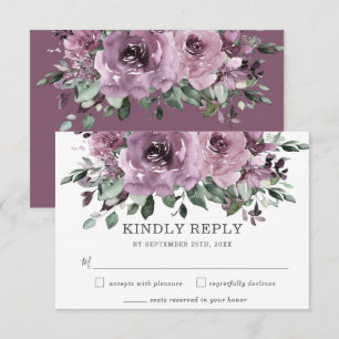 Cartons Réponse Rustique Chic Mauve Purple Floral Mariage