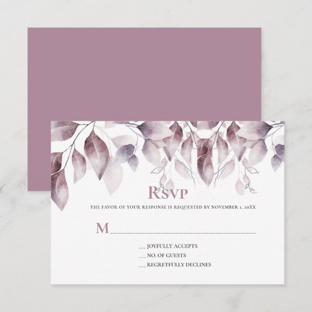 Cartons Réponse Rustique Mauve Mariage botanique rose (Devant / Derrière)
