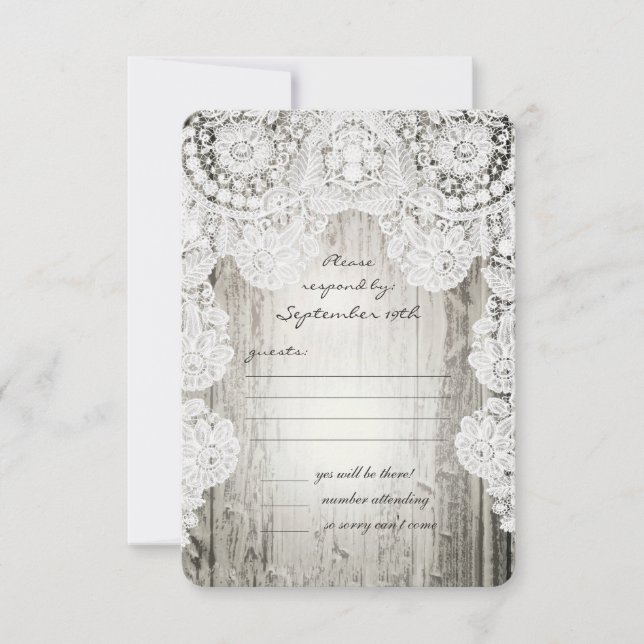 Cartons Réponse Rustique Pays Faux Lace Grange Mariage en bois (Devant)