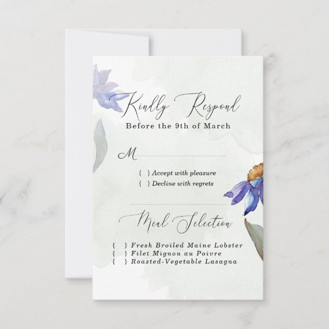 Cartons Réponse Rustique Sage Vert Aquarelle violet Mariage de mar (Devant)