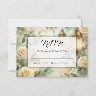 Cartons Réponse Sage Green and Ivory Rose Lantern Wedding 