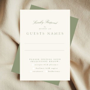 Cartons Réponse Sage Green Cream Élégant Script Formal Le Mariage