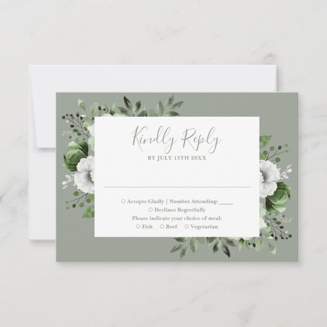Cartons Réponse Sage Green Elegant Botanique Floral Mariage (Devant)