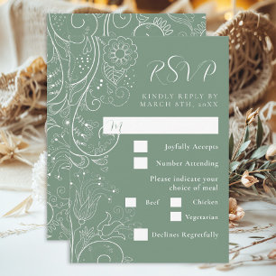 Cartons Réponse Sage Green Élégant Floral Mariage Choix de repas